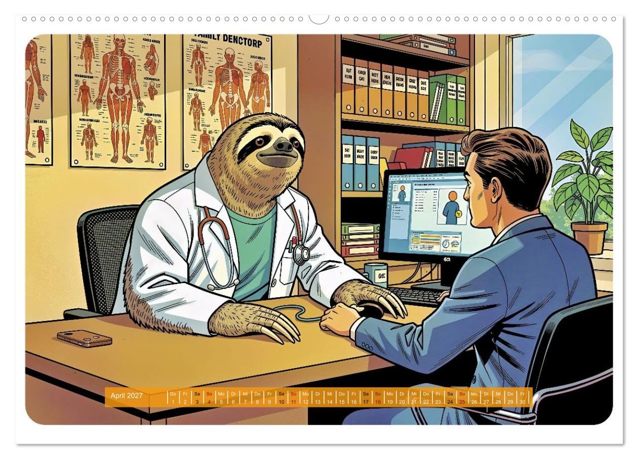 Lustiges Faultier im Beruf - Comic (hochwertiger Premium Wandkalender 2027 DIN A2 quer), Kunstdruck in Hochglanz: Das Faultier hat einen Job. Niemand ... wie das passieren konnte. (CALVENDO Spass)