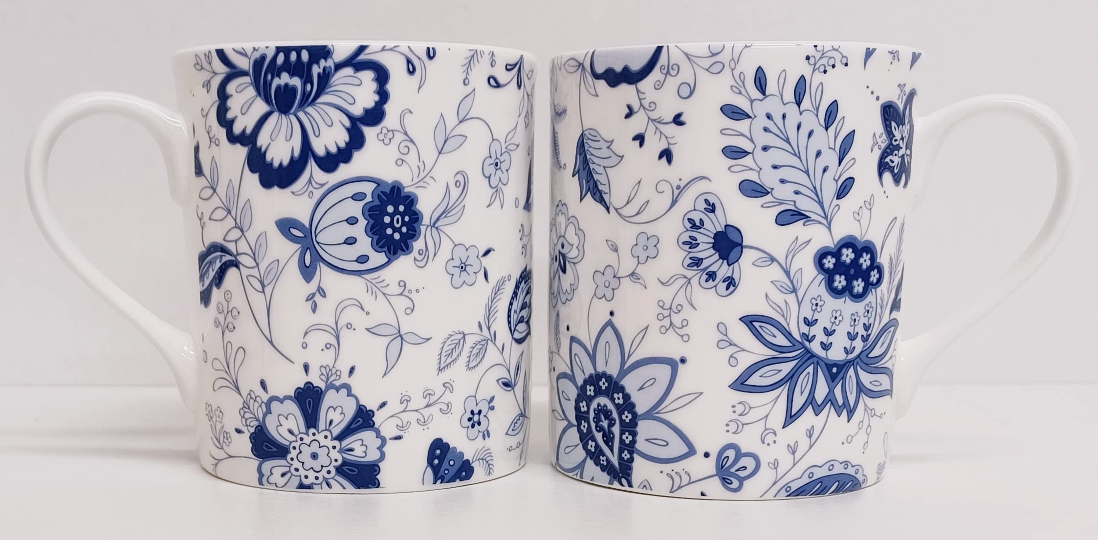 Blue Persia Mugs Set 6 kubków Fine Bone China Blue & White Floral Oriental Balmoral 250 ml kubki ręcznie dekorowane UK