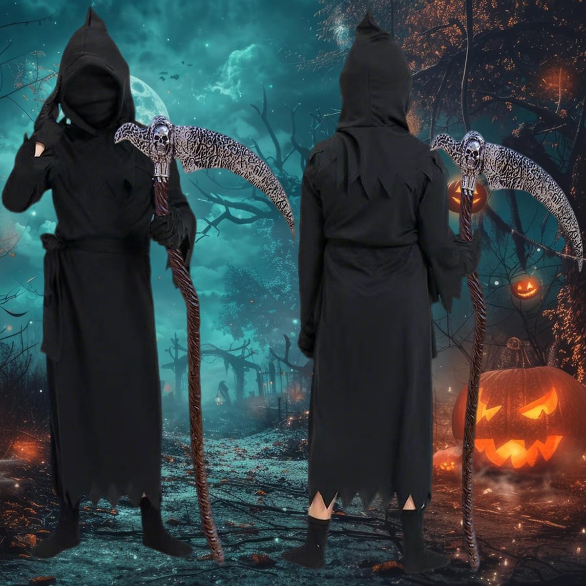 Kostium męski Żniwiarz, kostium na Halloween, dla chłopców, dziewczynki, straszne przebranie, na Halloween, imprezę, karnawał, Cosplay, 130 cm