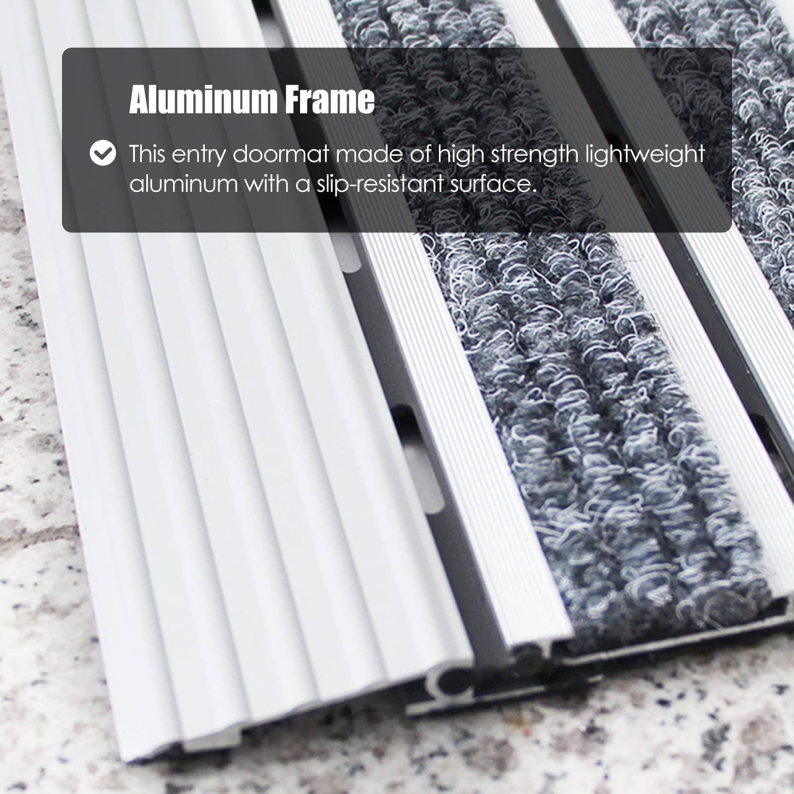 Große Fußmatten für Schnee, Fußmatten mit Aluminiumrahmen für den Innenbereich mit Rutschfester Unterseite, Flacher Bodenläufer für Zuhause/Wohnzimmer/Küche (Größe: 60 x 90 cm/23,6 x 35,5 Zo
