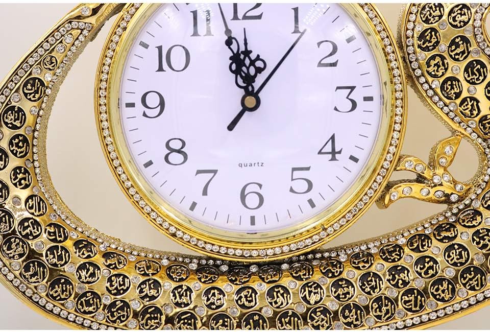 Modefa Islamic Turkish Decor Elegant Table Shelf Clock Waw Tulip with 99 Names of Allah Gold