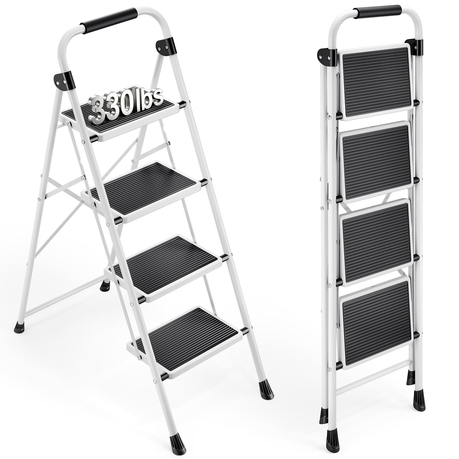 Urackify 4 Step Ladder with Handrail, Wide Non-Slip Pedals & Rubber Feet