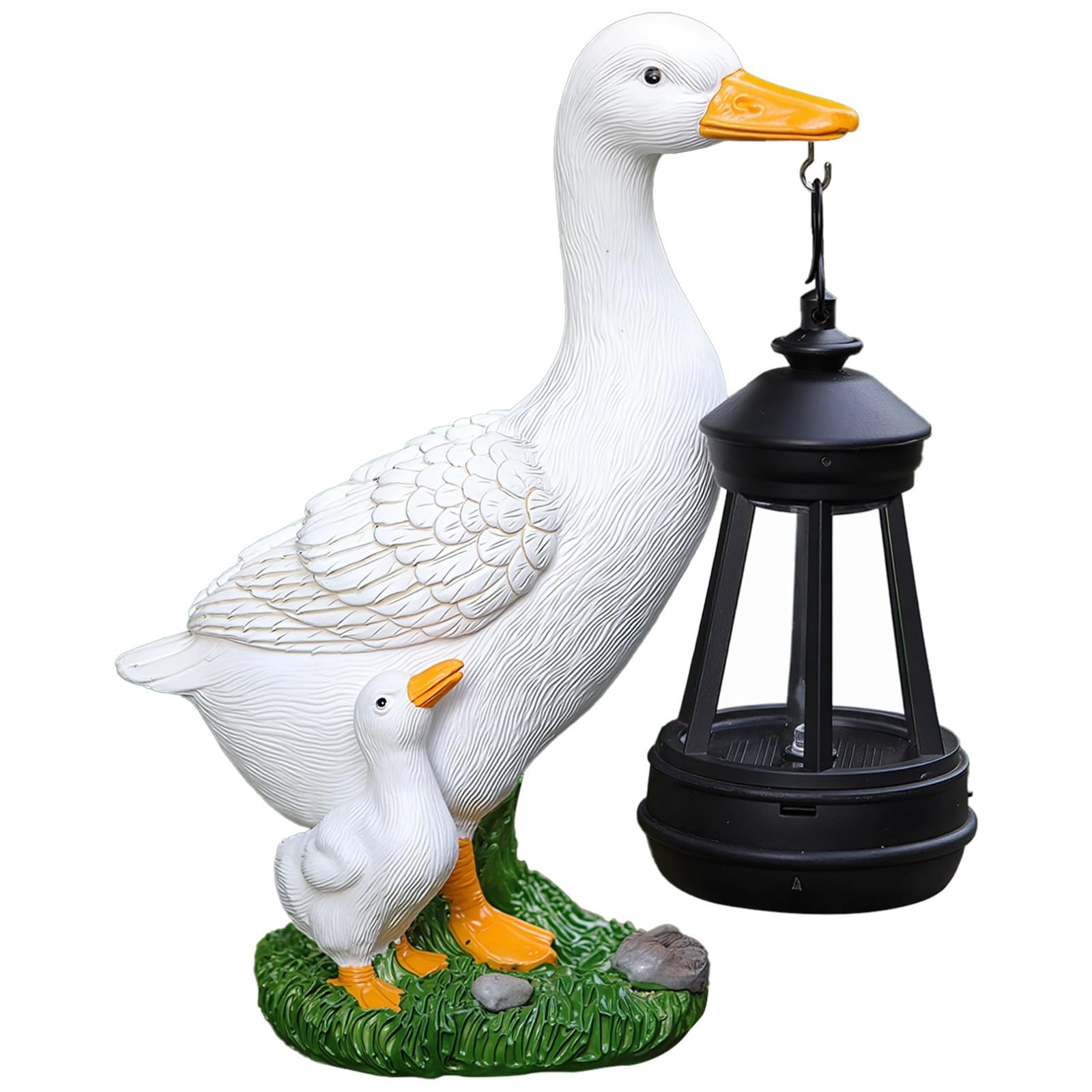 Statue de canard solaire en résine de 16 cm avec lanterne extérieure