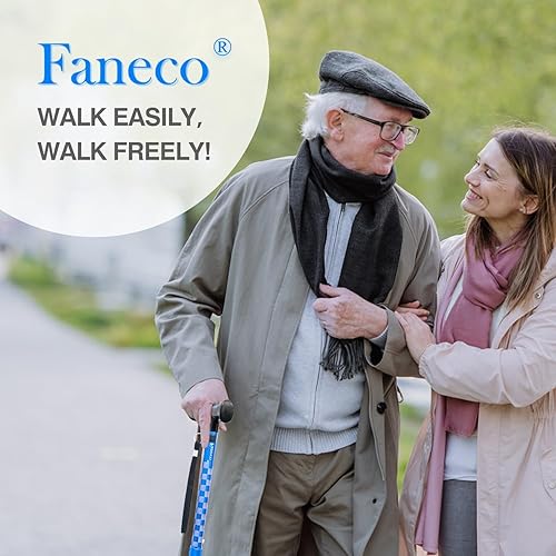 Miniatura 7 de FANECO Bastón para ancianos, bastón plegable para personas mayores, base cuádruple giratoria, bastón ligero y ajustable para hombres y mujeres