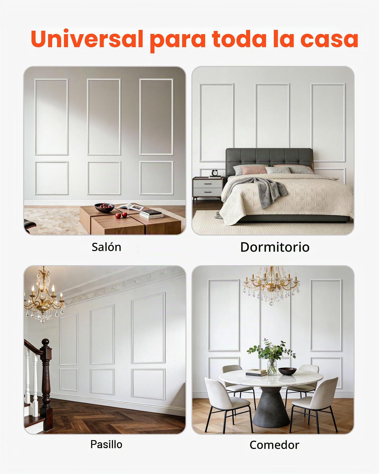 VEVOR Molduras Decorativas para Pared 3 Juegos, 61 x 137 cm 61 x 61 cm, Paneles de Revestimiento Prefabricados, Perfil Ancho, para Pared de Acento Decoración de Interiores Salón Dormitorio, Blanco