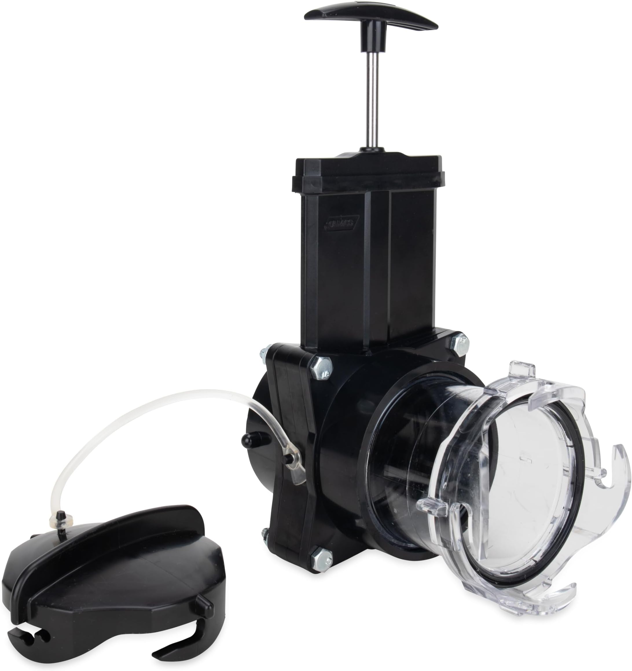 Camco Camper/RV Gate Valve - Features Built-In 3.5-Inch Clear Adapter & 4 Bayonet Prongs - Fits 3-Inch Sewer Fittings & Connects Easily to RV Drain Pipe (39053)