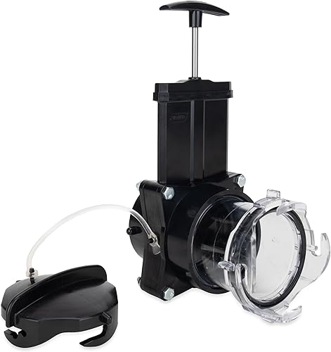 Camco Válvula de compuerta para autocaravana/RV - Cuenta con adaptador transparente incorporado de 3.5 pulgadas y 4 clavijas de bayoneta -