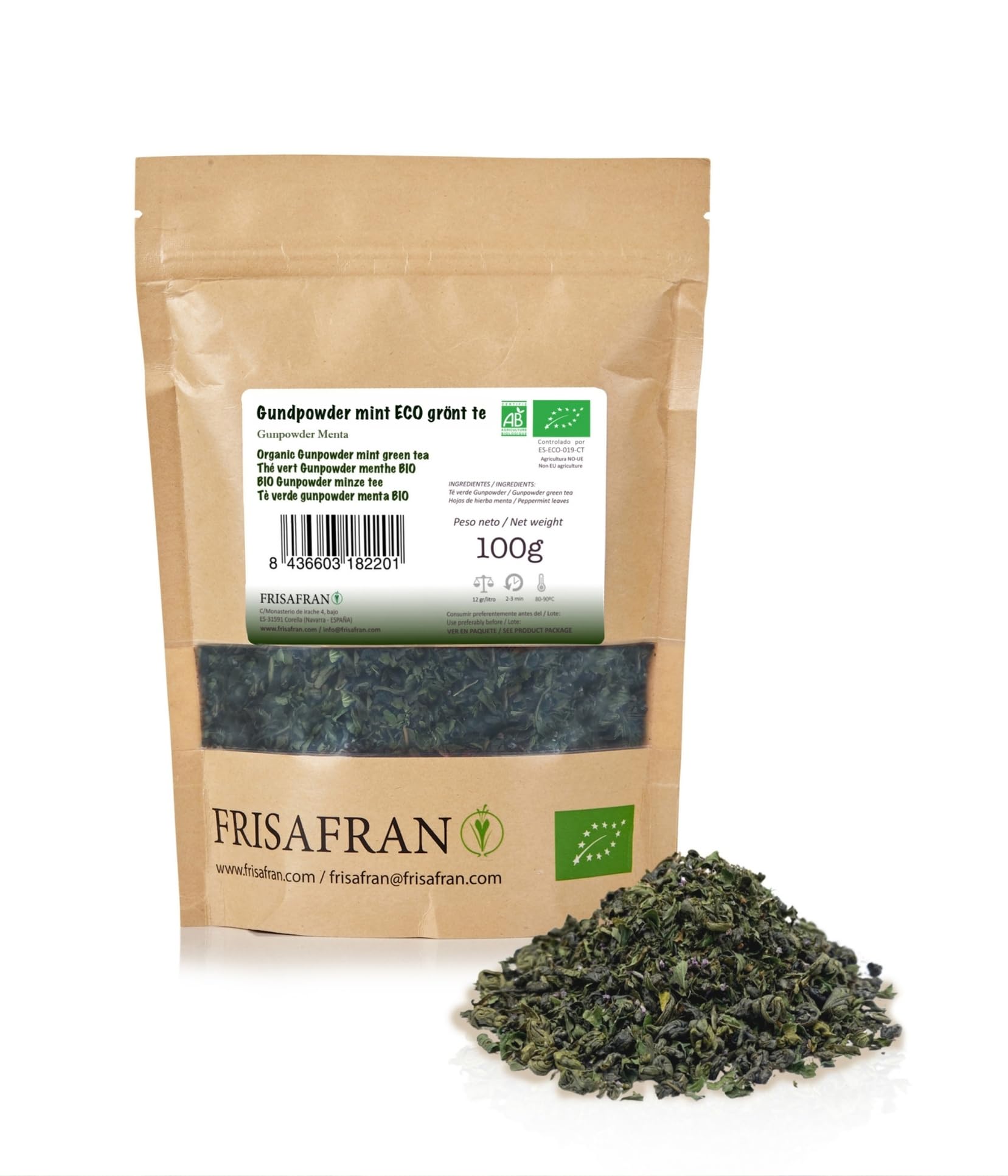 FRISAFRAN | Organiczna miętowa zielona herbata Gunpowder luzem 100 g | przeciwutleniacz | japońska zielona herbata | trawienie | zdrowy | orzeźwiający napój | napar z mięty | czysta herbata | liście