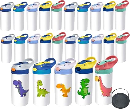 Sublimation Tumbler,25 PACK 12oz Stainless Steel Sublimation Sippy Cup,Double Wall Insulated Kids Tumbler with Handle,Spill Proof lid,Silicone Bottoms,for Water,Drinks 25, 12OZ