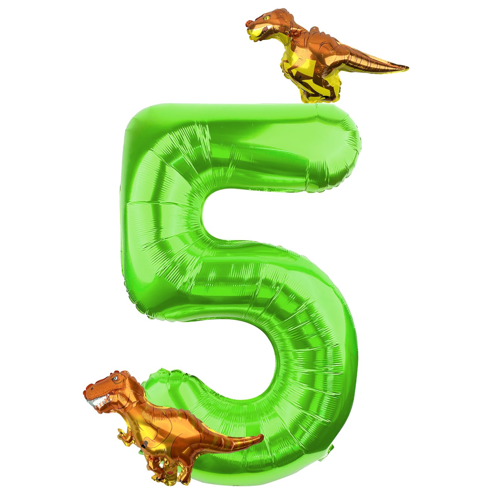 LEBERY Dinosaur Number 5 Ballloon, 40 Inch Green Number 5 Balloon, Mini Dino Foil Balloons Baby Dinosaur Balloons for Kid Dino Theme Jungle 5th