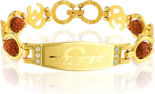 Memoir Brass Goldplated Shiv Rudraksh with OM Mahadev Shanker Bracelet Men hindu spiritual Jewellery (BLSM3756)