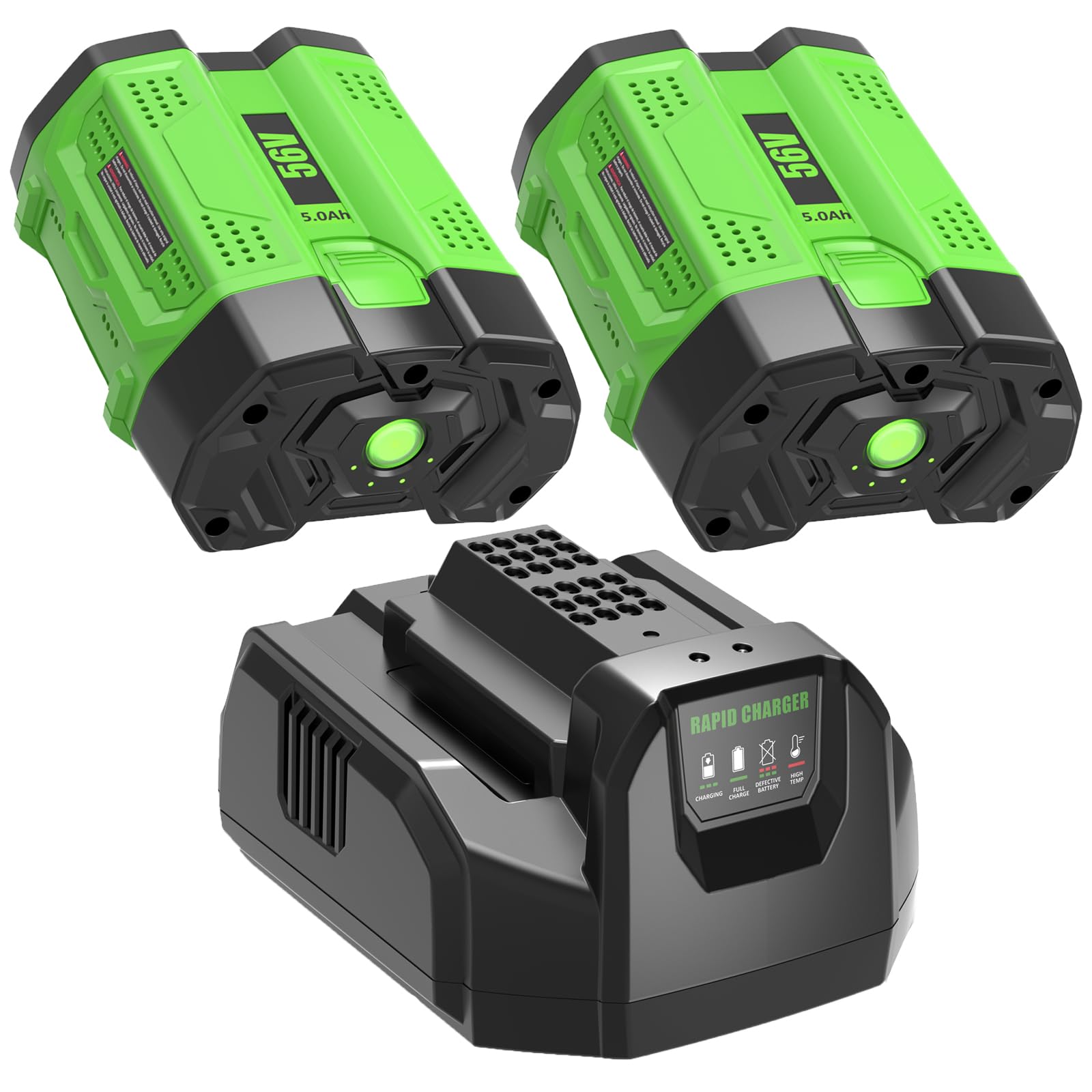 2 Packs Replacement for EGO 56V Battery 5Ah and CH2100 Charger(Green)