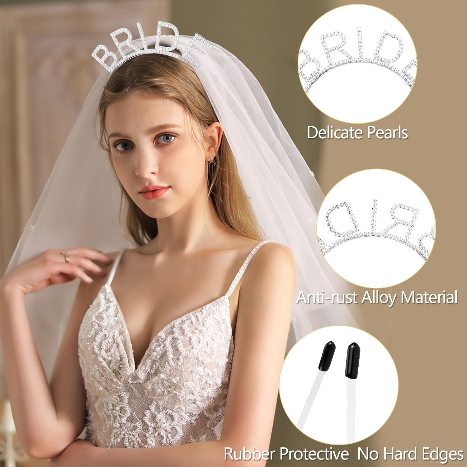 Atoden Diadema de novia para novia, accesorios para el cabello de boda (plateado)