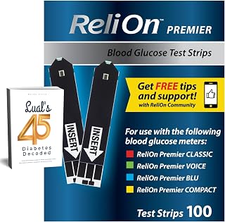 Premier Blood Glucose Test Strips 100ct - No Coding Required, Compatible with Premier Meters, Bonus Diabetes Guide Included