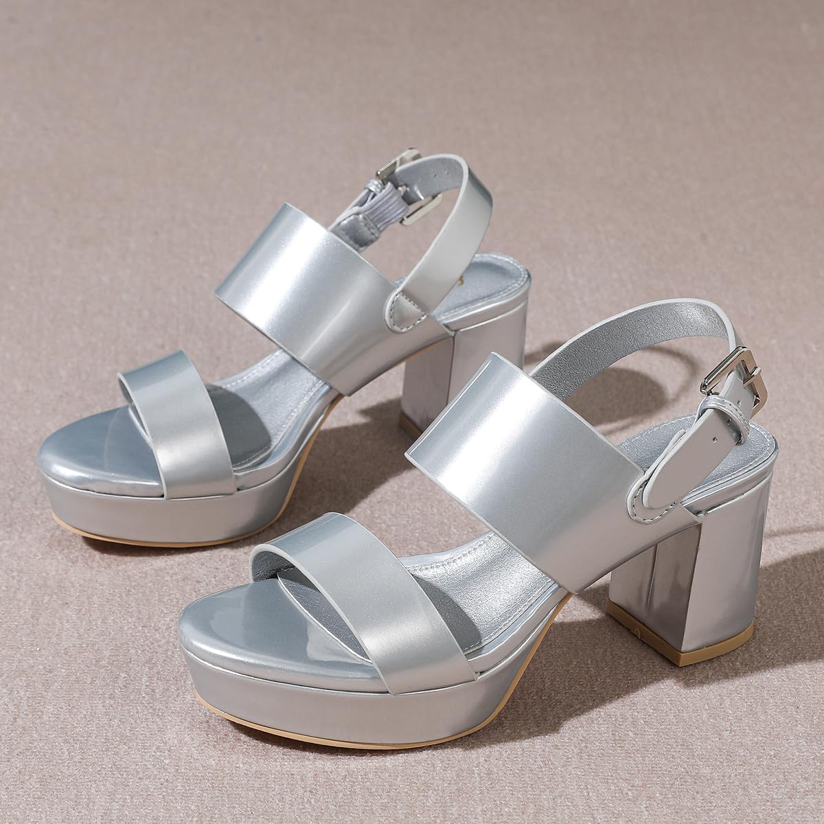 Amoji Women 3 Inch Block Heels Platform Strap Chunky Heeled Sandals 328 - Image 3