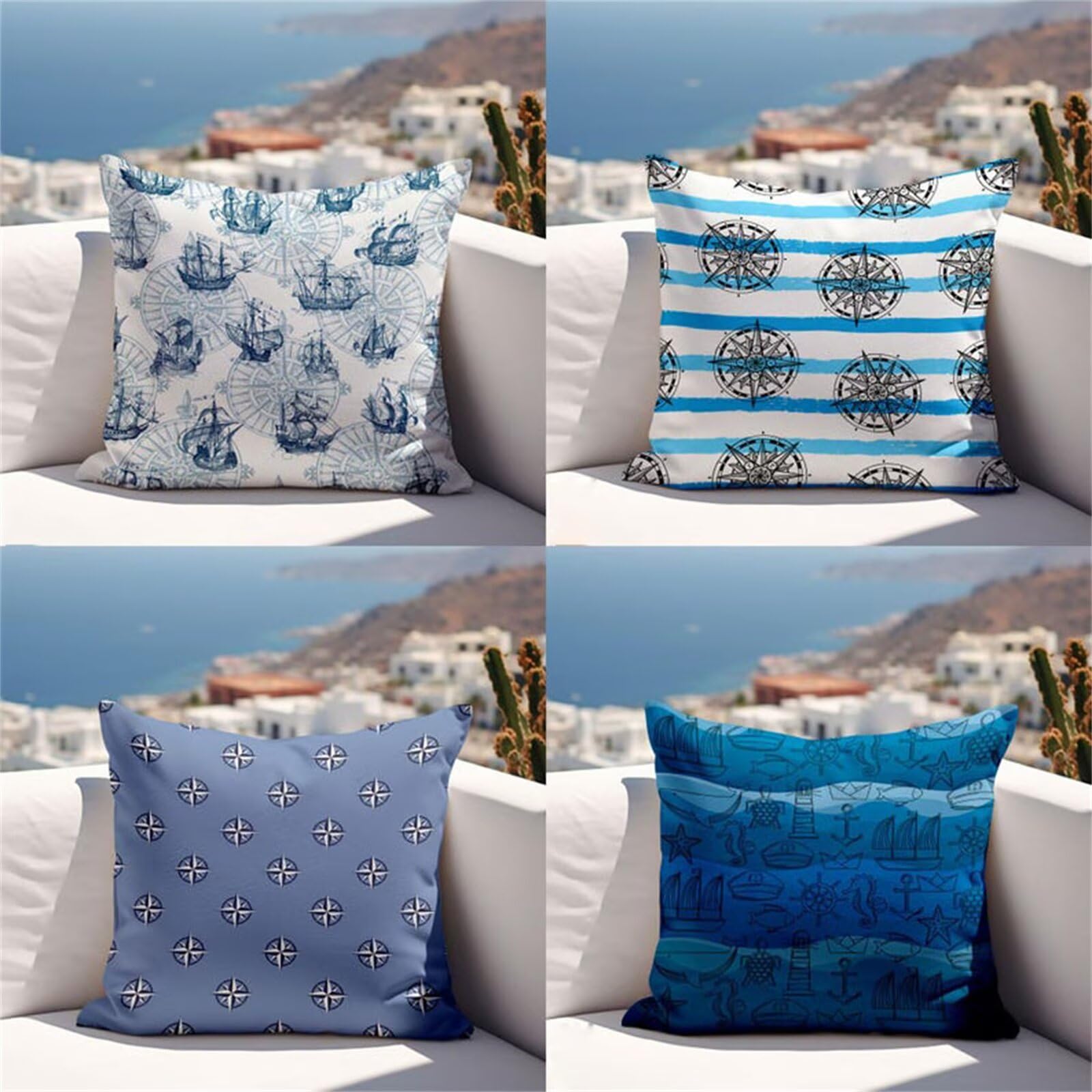 Coussin décoratif en lin noir housse 40x40 rayure bleue salon