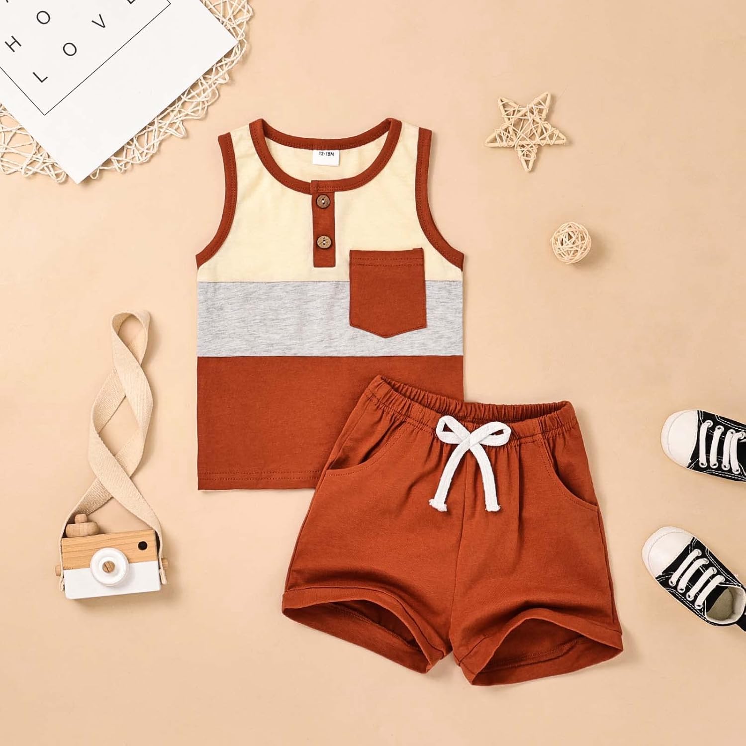 Boy Clothes Toddler Baby Boys Summer Outfits Sleeveless Patchwork T-Shirt Shorts Set 6 Months-4T - Image 2