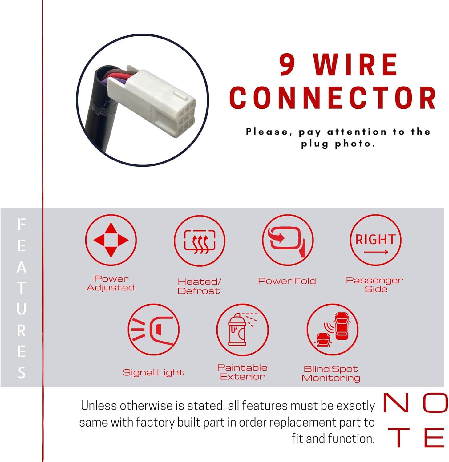 Spieg Passenger Side Mirror for 2017-2018 Mazda 3 Power Adjustment Heated Glass Blind Spot Monitoring BSM Turn Signal Light White 9 Pins Right