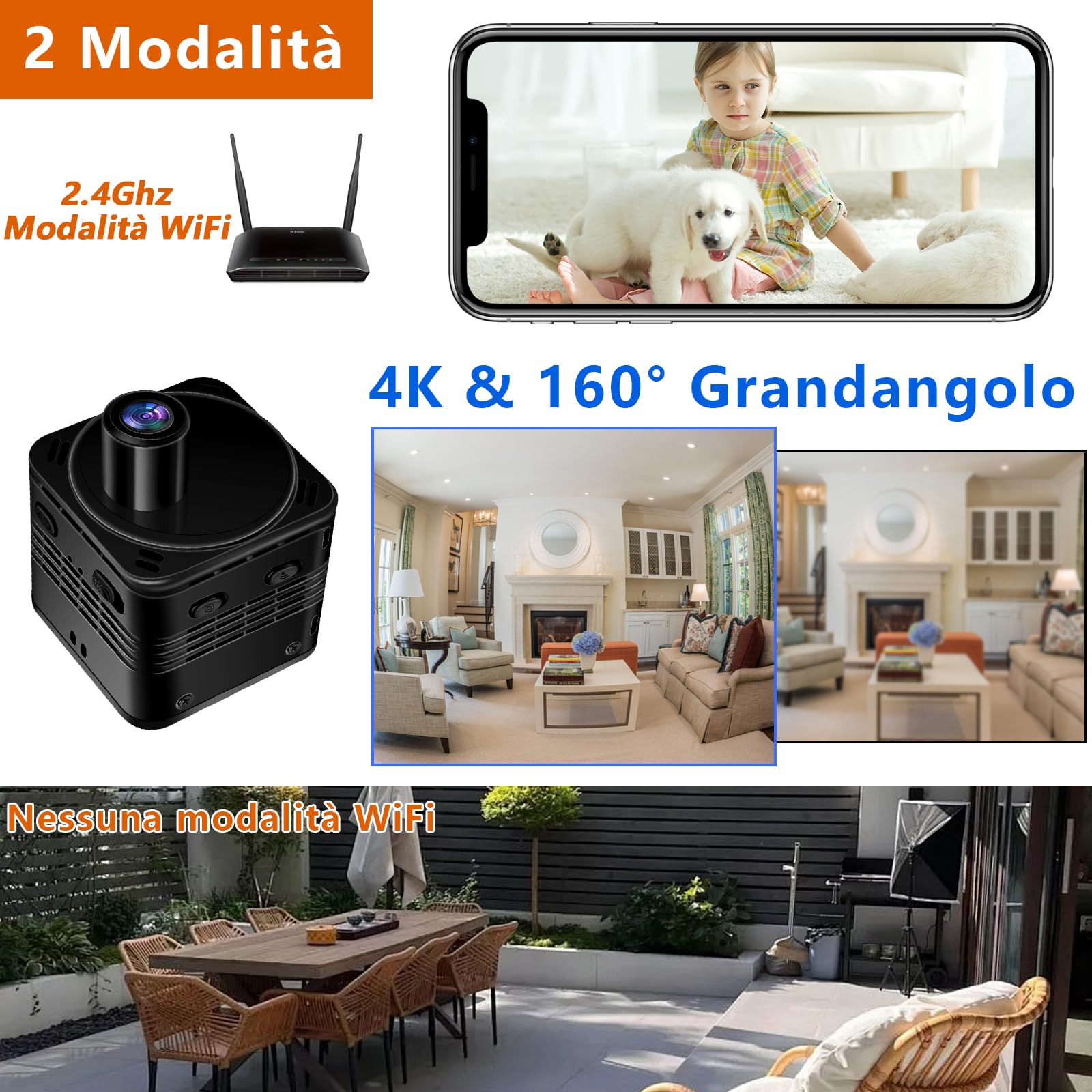 Telecamera spia Wifi 4K IP Wireless micro camera microcamera auto mini