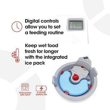 Cat Mate C300 Automatic 3 Meal Pet Feeder with Digital Timer (366) - for Cats or Small Dogs, for Wet and Dry Pet Food, Meals up to 0.73 lb Each, White