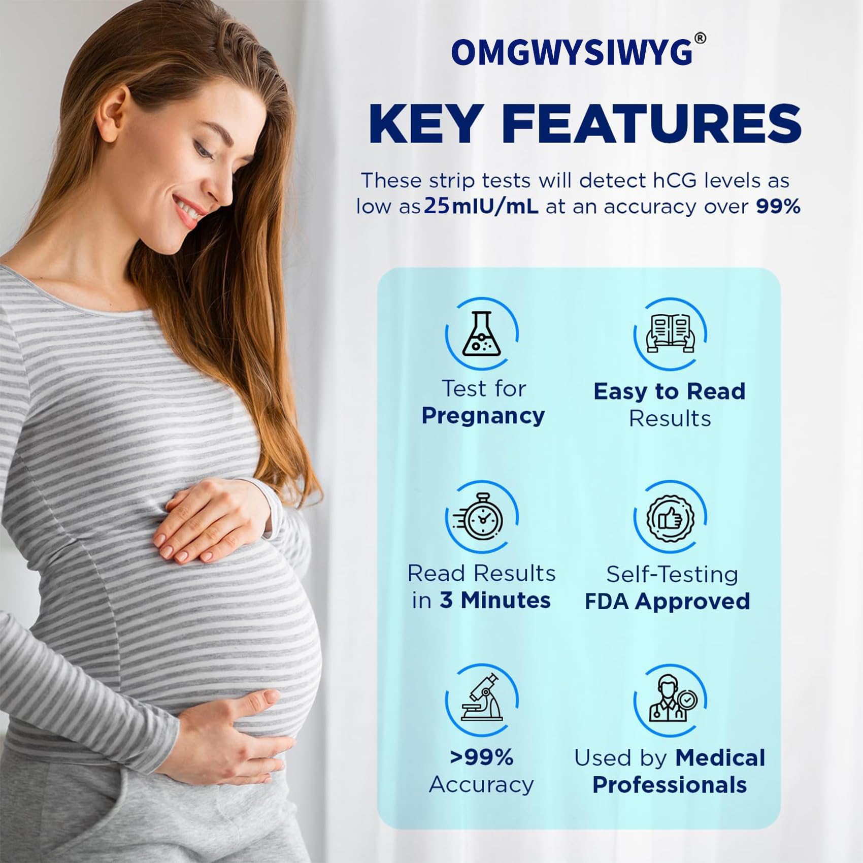 [5 Pack] OMGWYSIWYG Pregnancy Test Strips Early Home Detection Pregnancy Test Kit Individually Wrapped Pregnancy Strips Clear HCG Test?5 Tests?