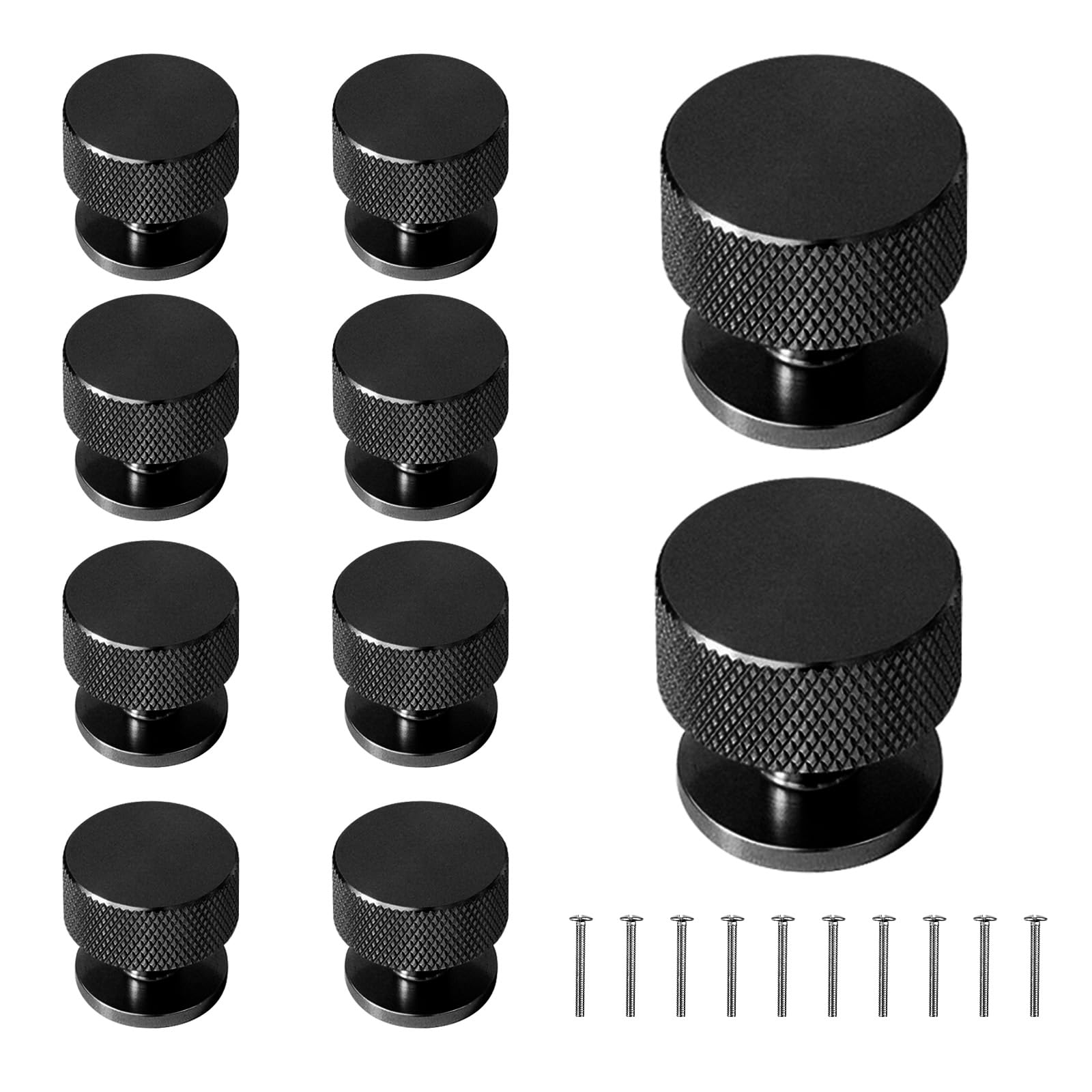 Xkqjlp 10 Pack Matte Black Cabinet Knobs Knurled Cabinet Handles Drawer Knobs Cupboard Handles Knob with Screws Matte Black Round Single Hole for Kitchen Dresser Wardrobe Chest of Drawers Furniture