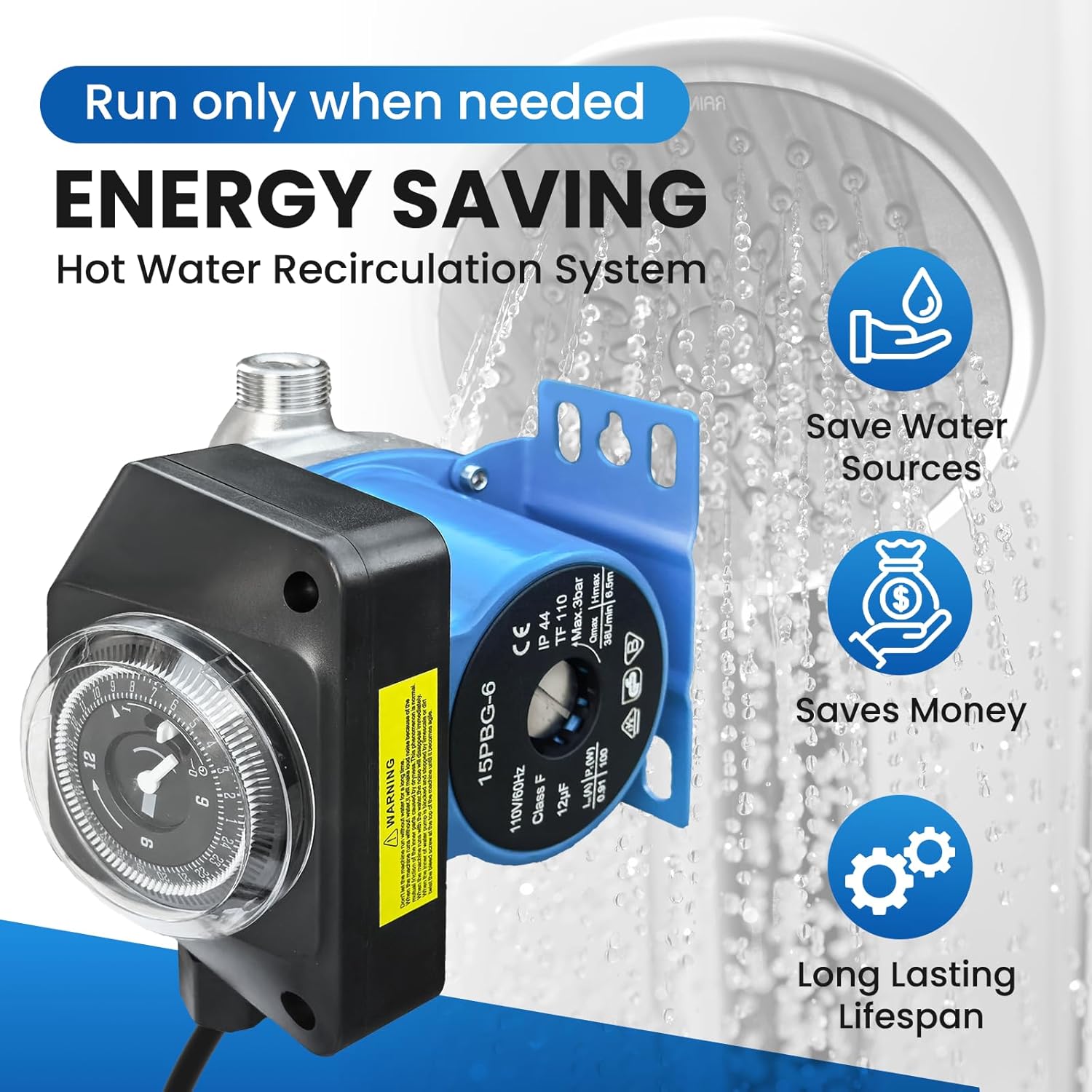 Upgraded Instant Hot Water Recirculation Pump Replacement Kit for watts 0955805 and grundfos 595916, with Programmable Timer – 2 Brass Sensor Valves (595926), 4 Supply Lines, 4 Adapters