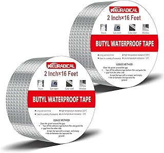 Butyl Tape 2 inch x 16 feet, Waterproof Tape for Outdoor Use, Aluminum Foil Tape Butyl Sealant Tape for RV Repair, Window, Boat and Pipe Sealing, Glass & EDPM Roof Leak Patching, 2 Pack, Silver