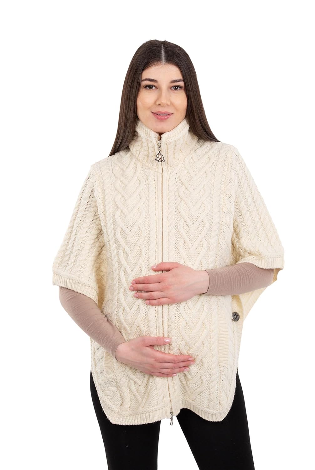 SAOL Pregnancy Cardigan for Women 100 Merino Wool Poncho with Front Pockets Made in Ireland