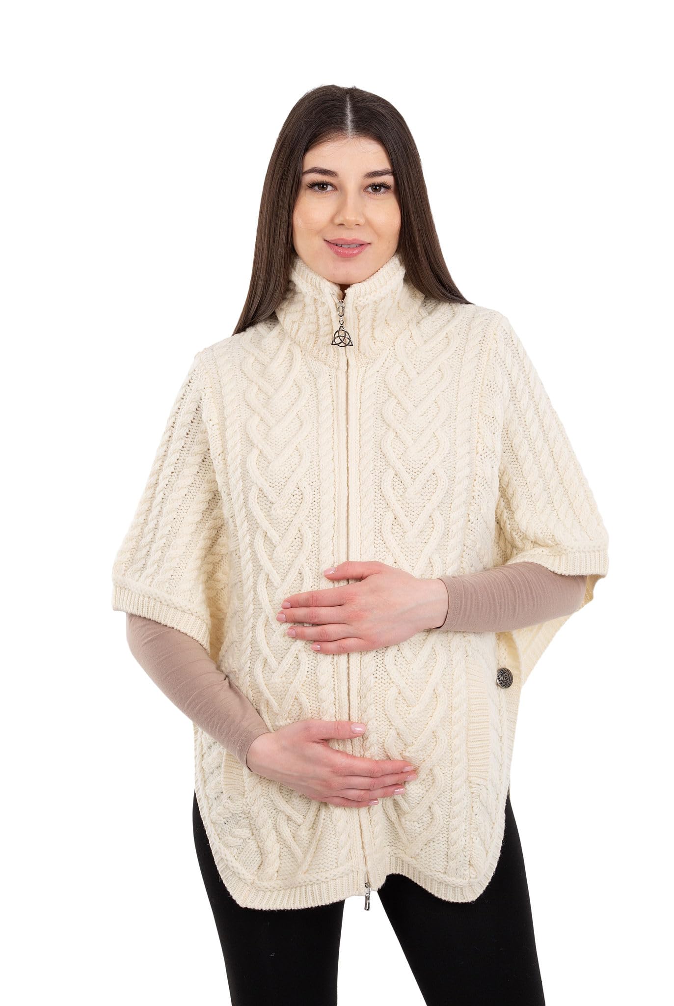 SAOL Pregnancy Cardigan for Women 100 Merino Wool Poncho with Front Pockets Made in Ireland