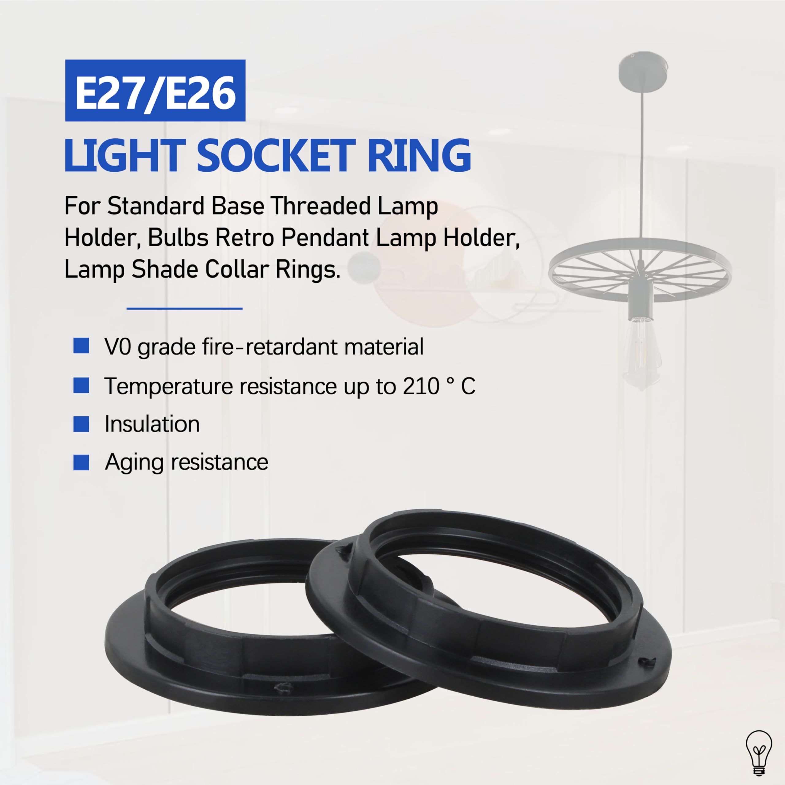 Kit de anillo de fijación a prueba de polvo y sombreado de soporte de lámpara E26/E27, compatible con anillo de bloqueo de pantalla de lámpara/anillo de presión, negro componente de instalación de 5 5