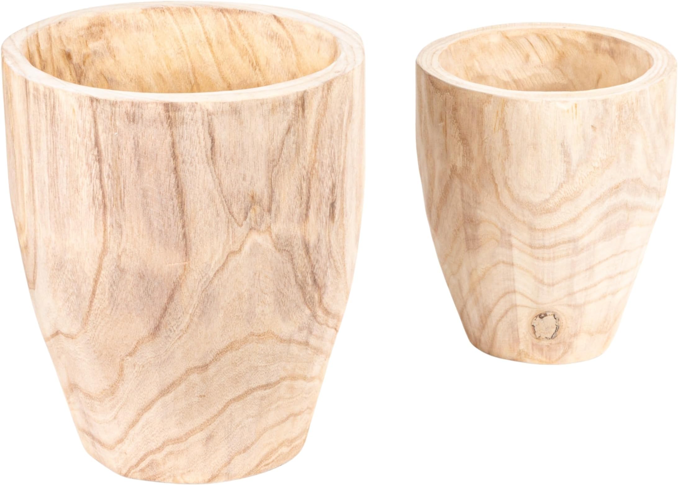 Rounded Paulownia Wood Pots (Set of 2 Sizes)
