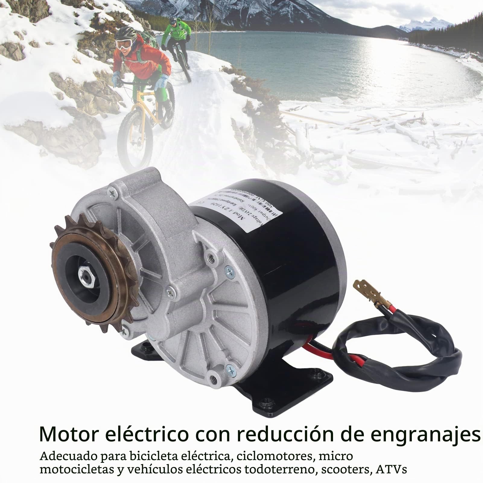 BuyWeek Motor Eléctrico 24V 500W, Motor de Engranajes Reducción de Velocidad Desaceleración en Dos Etapas Gran Par Motor Cepillado con Piñón de 16 Dientes para Bicicleta Eléctrica Scooter
