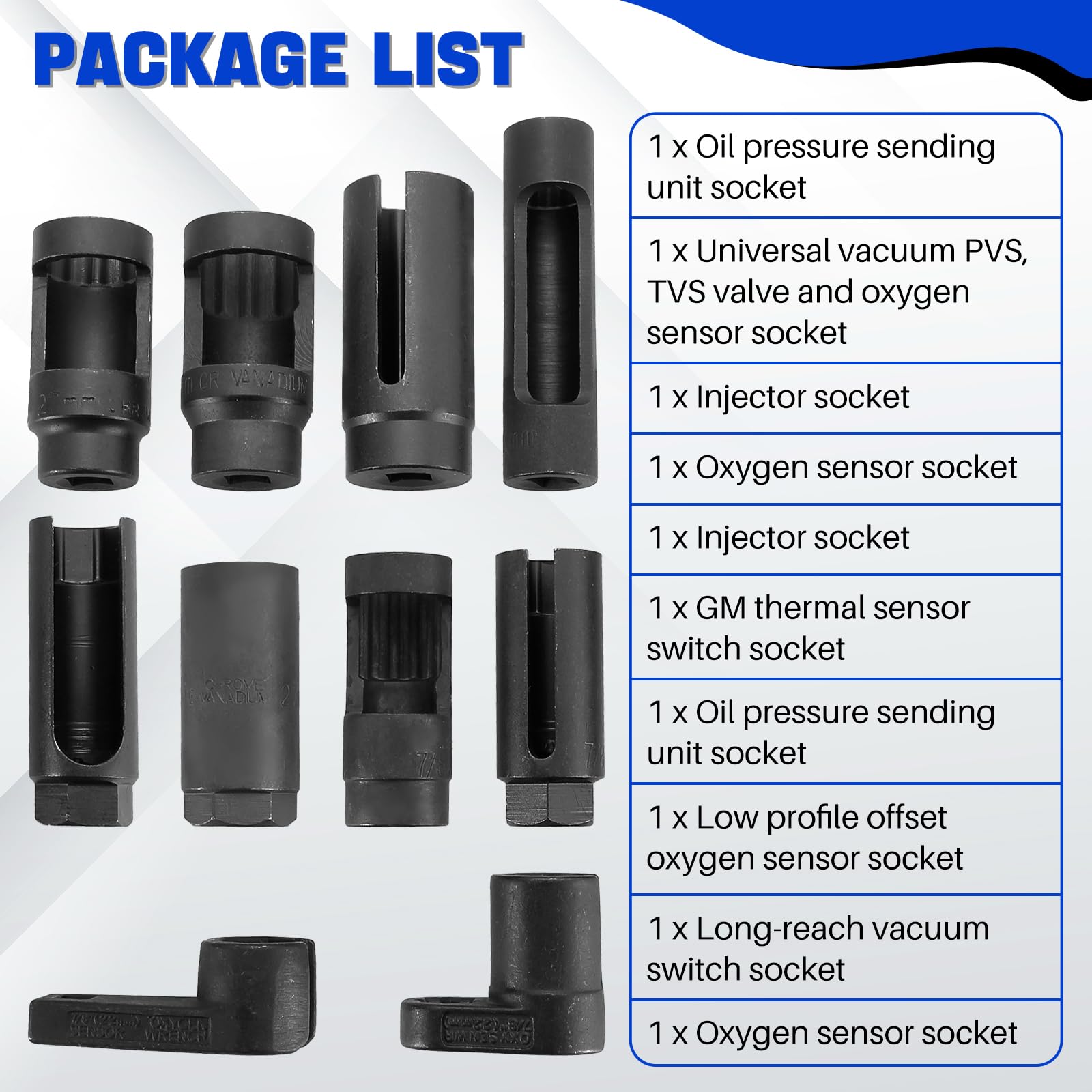 DASBET 10pcs Oxygen Sensor Socket Set Sensor Oil Pressure Sending Unit Socket Set Universal Sockets O2 Sensor Tool Set