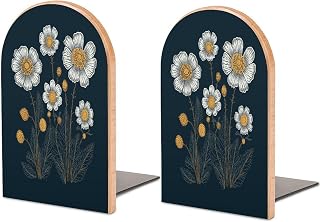 Bookends 1 Pair Three White Flowers-png Non-Skid Book Holder for Office Home