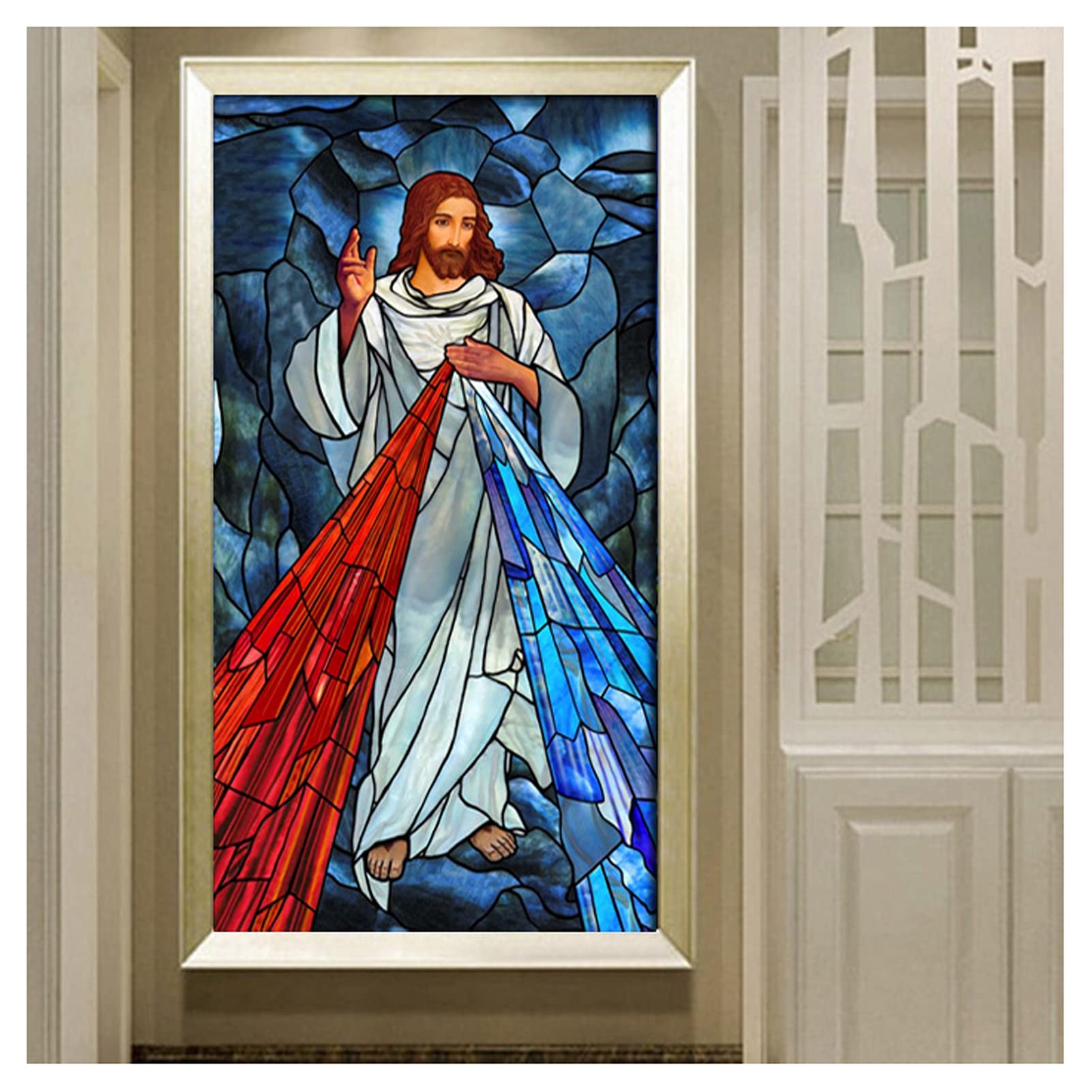 Window Film, Church Stained Glass Decorative Film Anti-UV Anti-UV Static Privacy Clings Film Jesus Religious Figures Decor,13,80x120cm