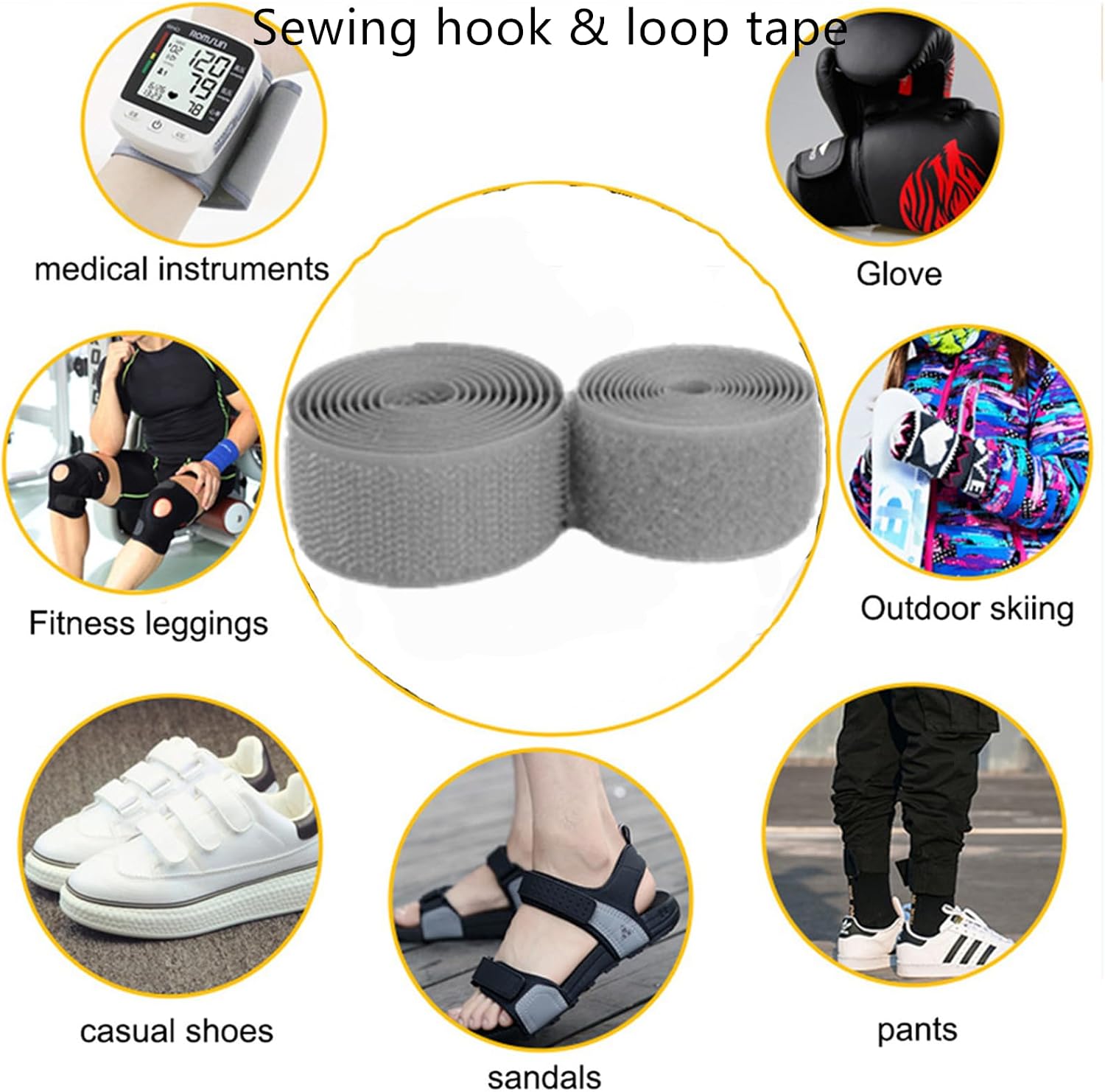 Fabric Sewing Hook and Loop Tape Sew On 17mm Grey, Nylon Strips Fabric Fastener Interlocking Tape for Clothing, Crafts DIY, Sewing Projects Around Home and Office(17MM x 25 Yards)