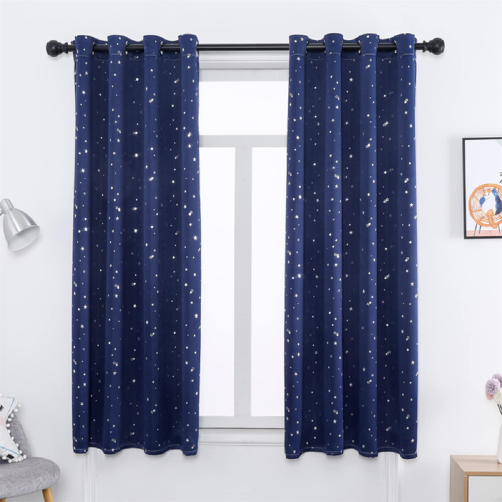 Cortinas Opacas para niños para Sala de Estar Cortinas para niños y niñas Dormitorio Cortinas de Tul Blanco para Ventana Estrella Azul Caliente (Ancho x Elevado) A180cm x E180cm x 1PC