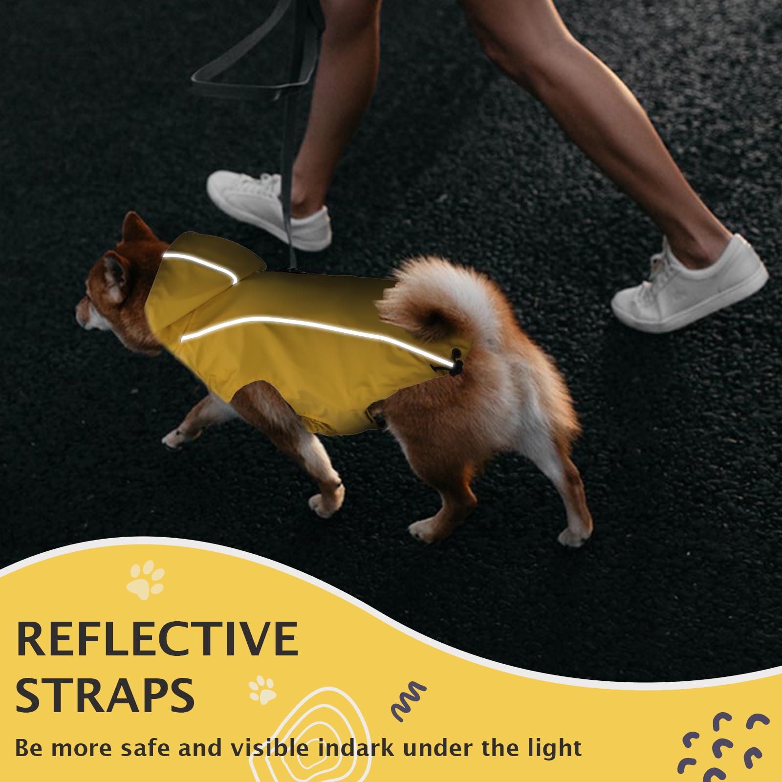 Regenmantel Hund Wasserdicht, Reflektierend Regenjacke mit Kapuze für Hund, Verstellbare Winddicht Regenjacken für Kleine Mittelgroße Groß Hunde Spaziergäng XZ015(Gelb,M)