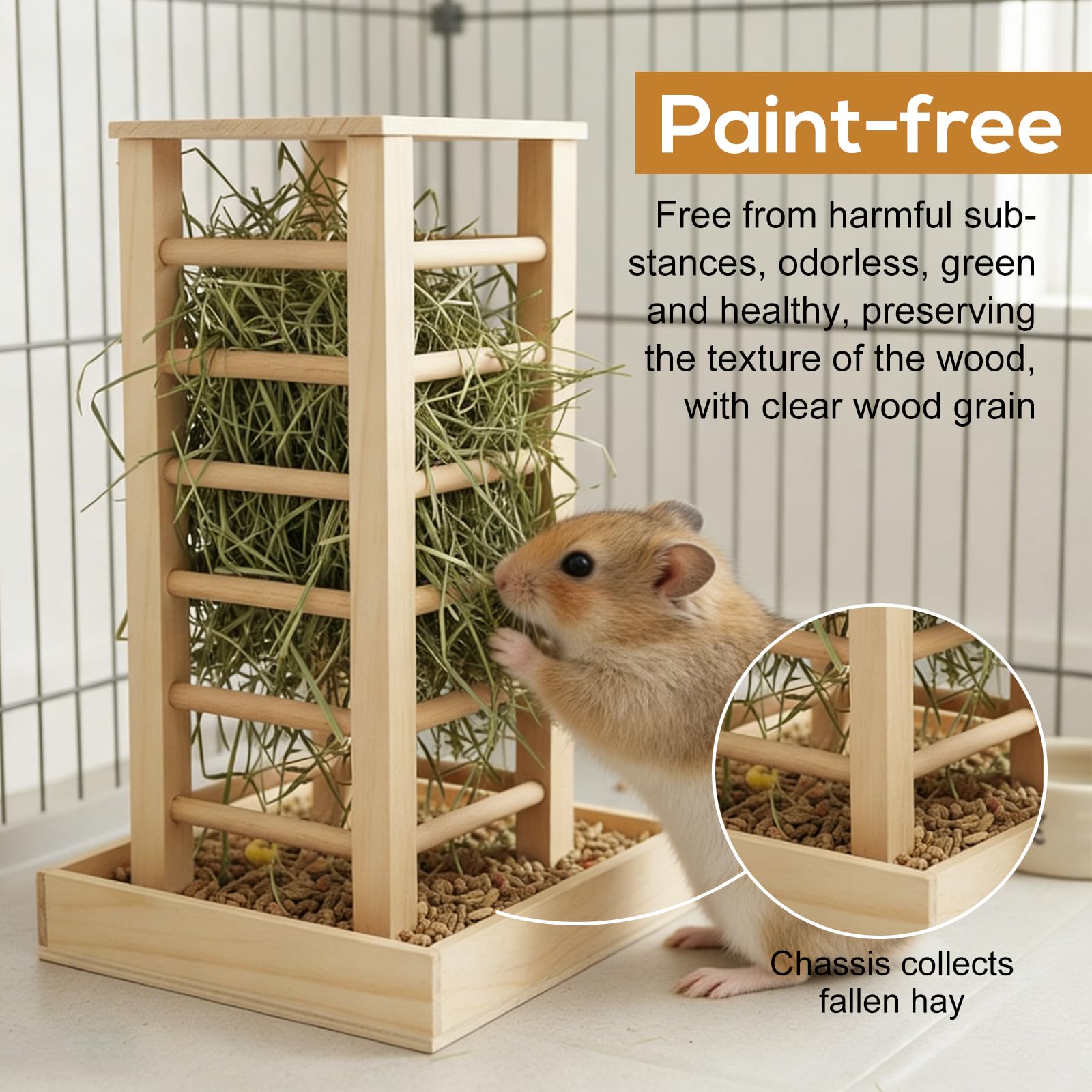 Comedero para conejos, comederos de heno, 36,5 x 24,5 x 16,5 cm, comedero de madera para mascotas pequeñas, conejos, chinchilla, soporte estable en forma de cubo
