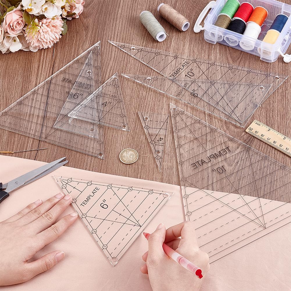 UNICRAFTALE 8 Pcs Triangle Quilting Template Triangle Rulers for Quilting Transparent Acrylic T-Shirt Rulers Clear Acrylic Quilt Templates for Cutting Sewing Patchwork Cutting Pattern DIY Craft