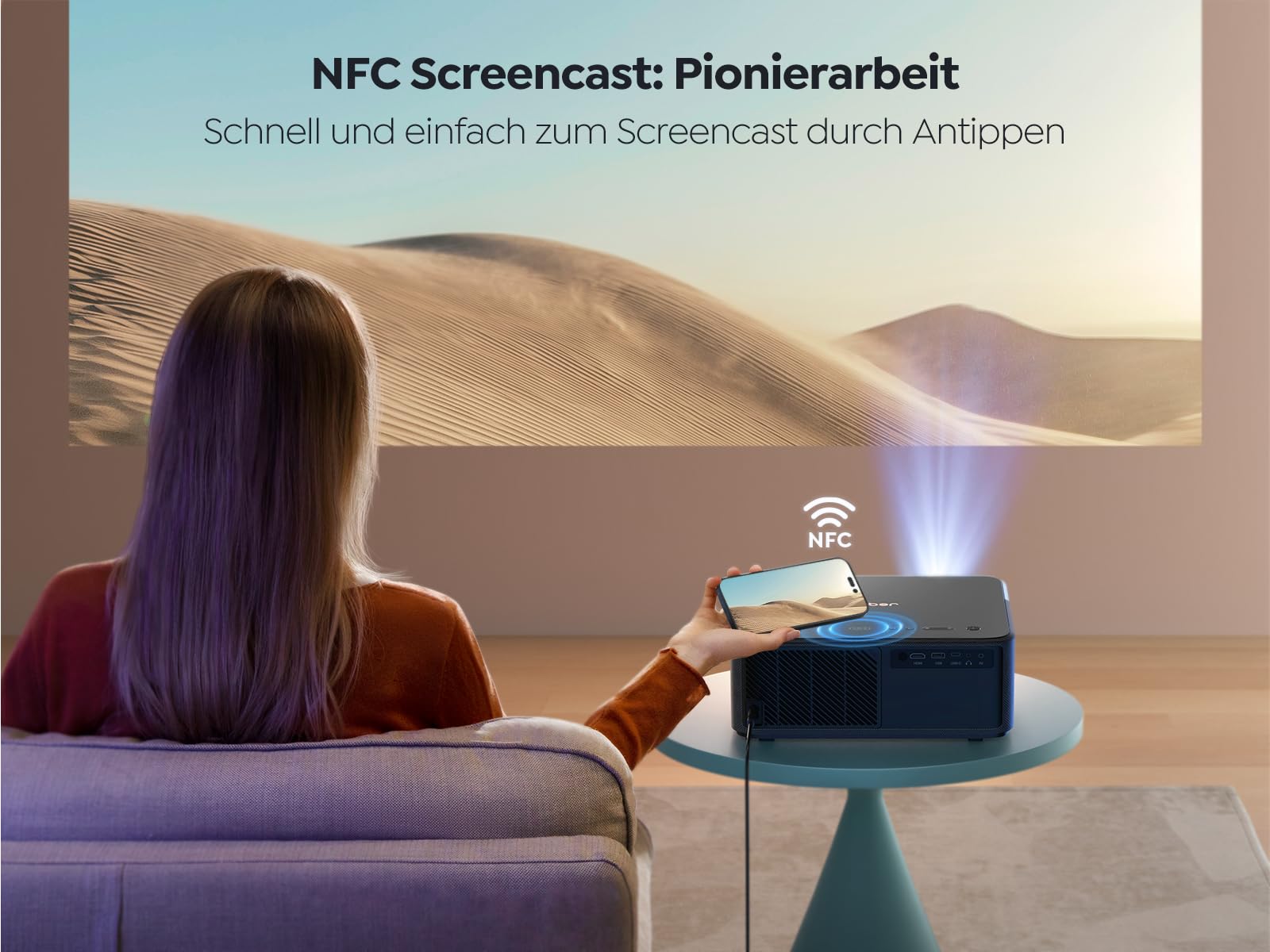 YABER Proiettore TV con NFC e autofocus, Dolby Audio/Sound di JBL, WiFi6 e Bluetooth, 1080P Full HD e 4K, Home Cinema Video Beamer