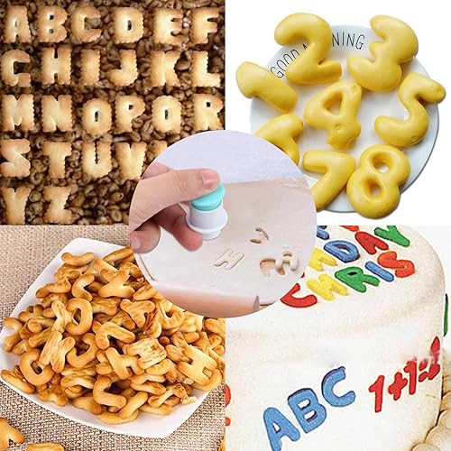 Miniatura 4 de BENBO - Juego de moldes para tartas con números de letras del alfabeto, 36 piezas para fondant, azúcar, manualidades, sello de galletas, impresión,