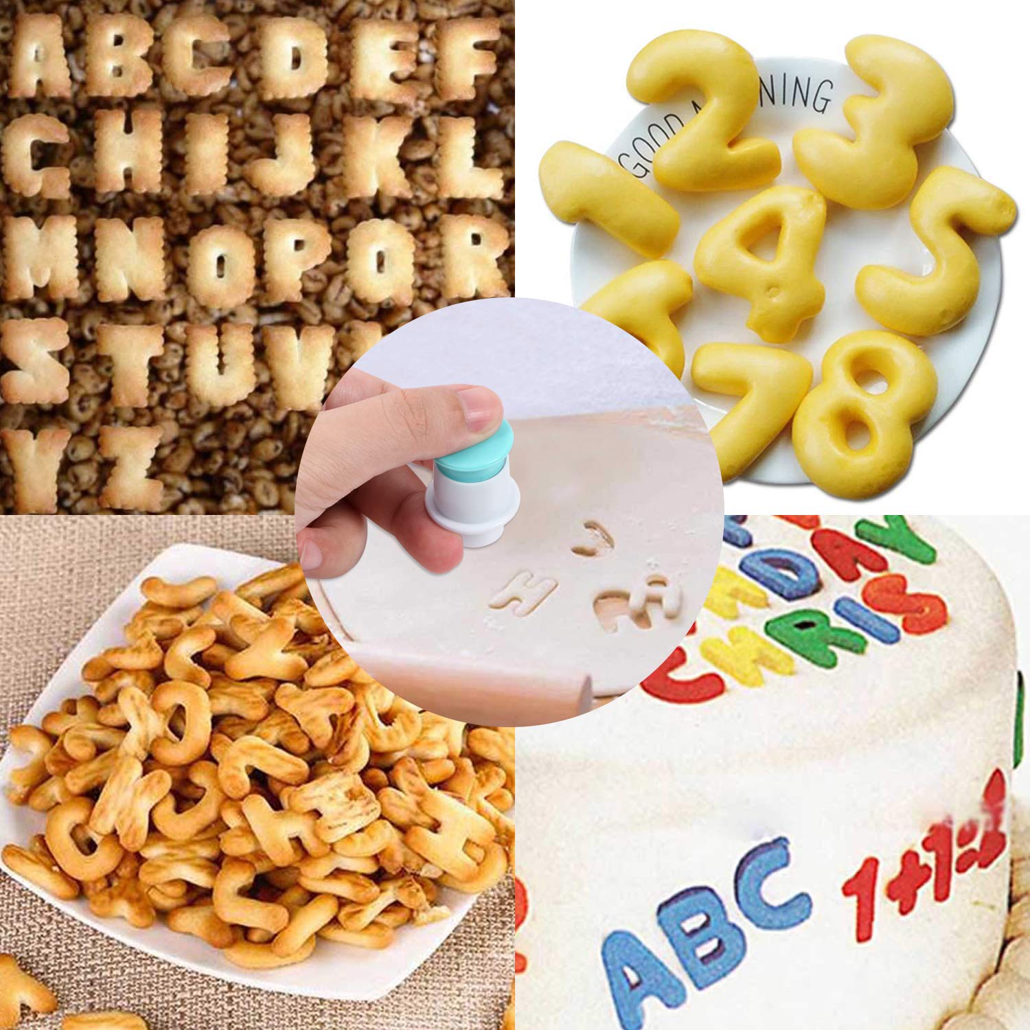 BENBO Buchstaben- und Zahlen-Kuchenform-Set, 36-teilig, für Fondant, Kuchen, Zucker, Basteln, Kekse, Stempel, Prägestempel, Plunger Plunger Keksausstecher