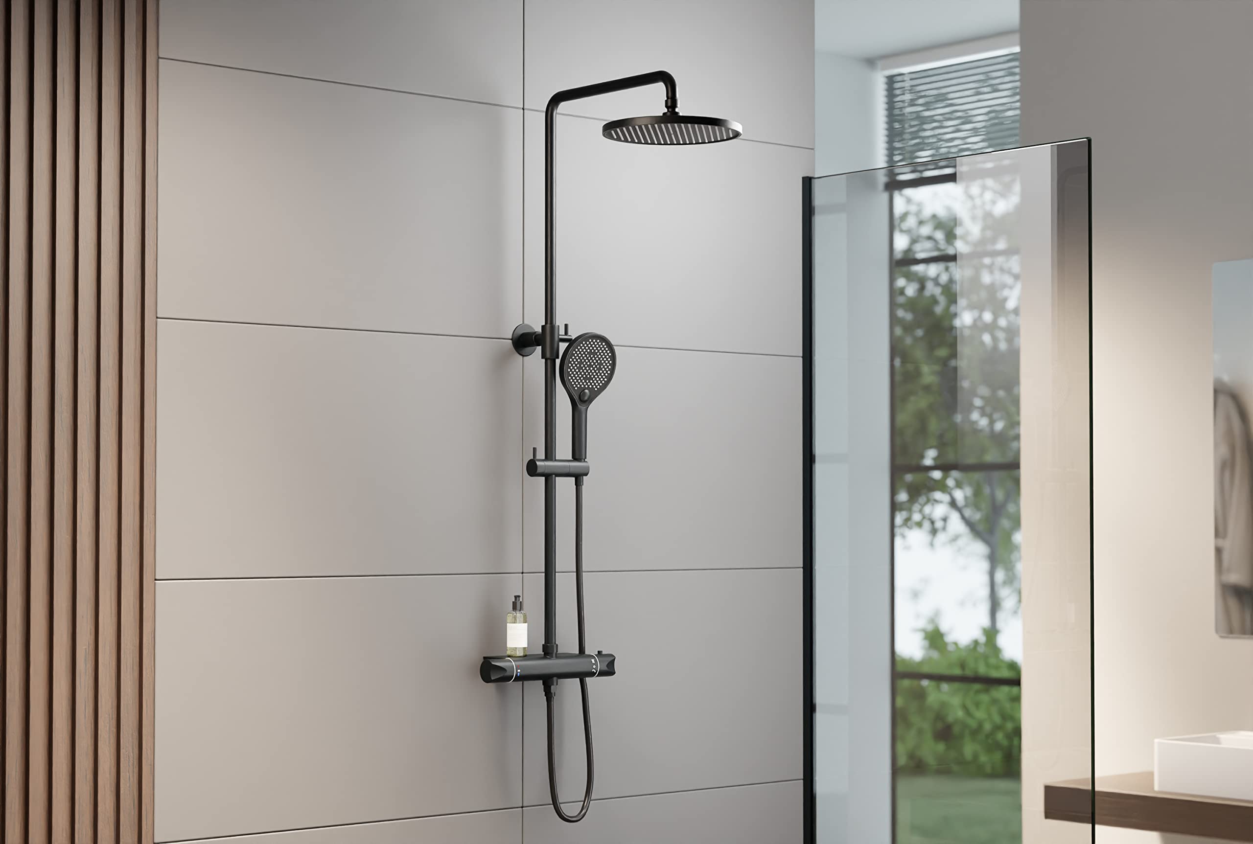 Bernstein Duschsäule Thermostat 8221 Pro Schwarz Regendusche Edelstahl