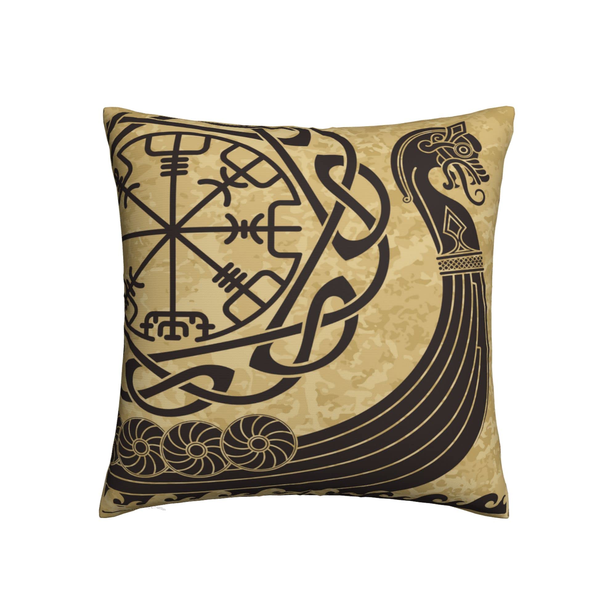 NIBABAEU Cushion Covers 1 Pcs Viking Warship Drakkar Ancient Scandinavian Decorative Pillow Covers Soft Polyester Square Pillow Cases For Living Room Sofa Couch Bed Pillowcases 26x26inch