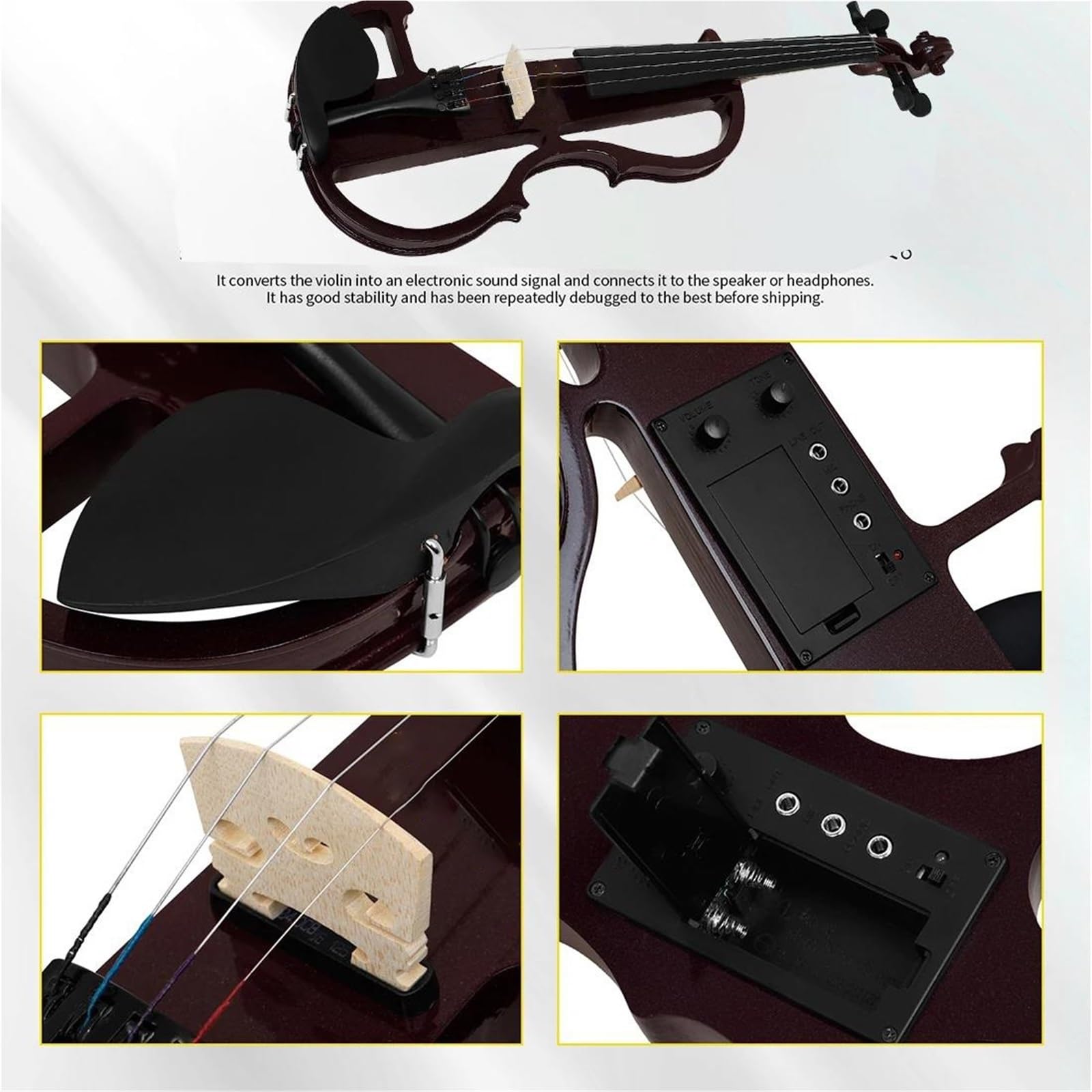 Kit Di Violino Professionale Violino Elettrico 4/4 Corpo Silenzioso Violino Elettrico Con Custodia Per Arco Cavo Di Collegamento Per Cuffie Parti E Accessori Per Violino(Black)