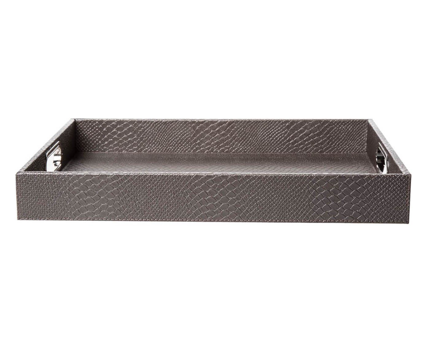 147 A12 Plateau avec anses Simili Cuir Taupe 45 x 33 x 6 cm