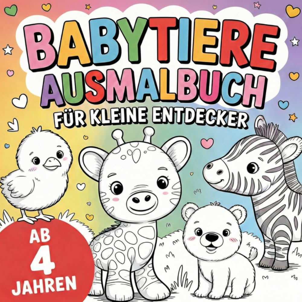 Baby Tiere Ausmalbuch für kleine Entdecker ab 4 Jahren mit 50 fantastischen Ausmalbildern zur Förderung von Motorik und Kreativität