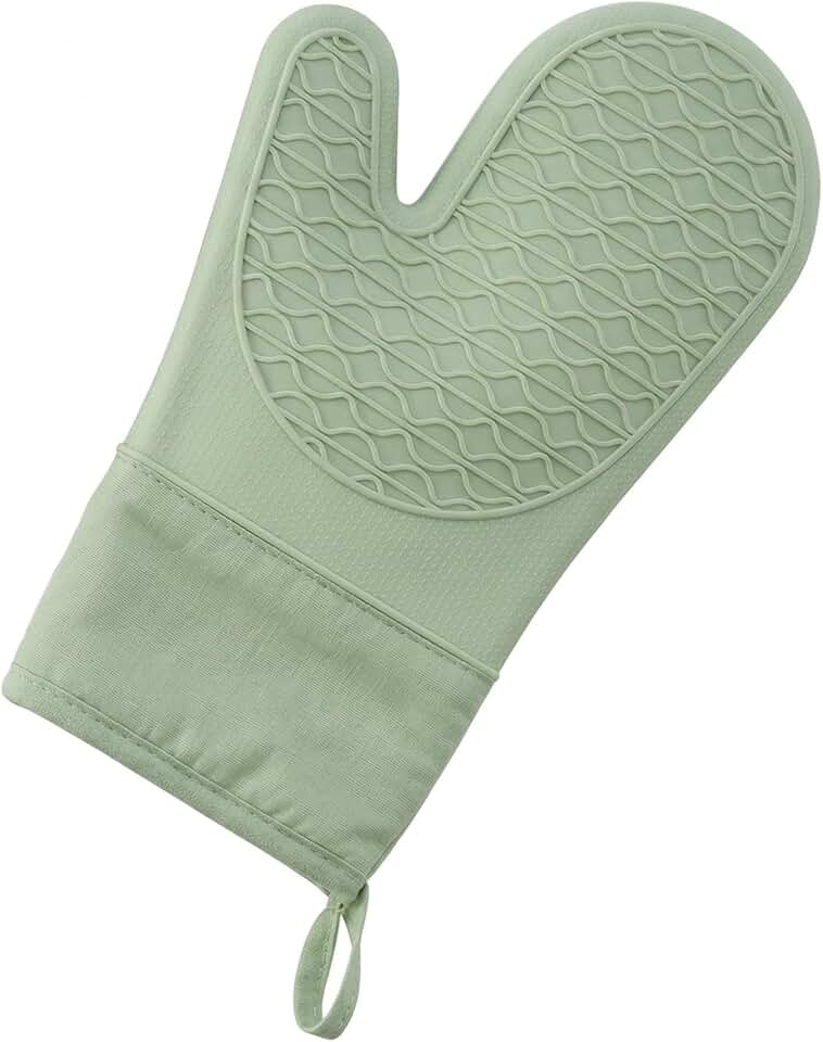 Luva de Silicone Térmica Resistência Suporta calor até 220°C Forro Interno Macio À Prova de Calor Antiderrapante e Impermeável Luva Para Forno e Fogão Premium Segurança e Conforto (Verde)
